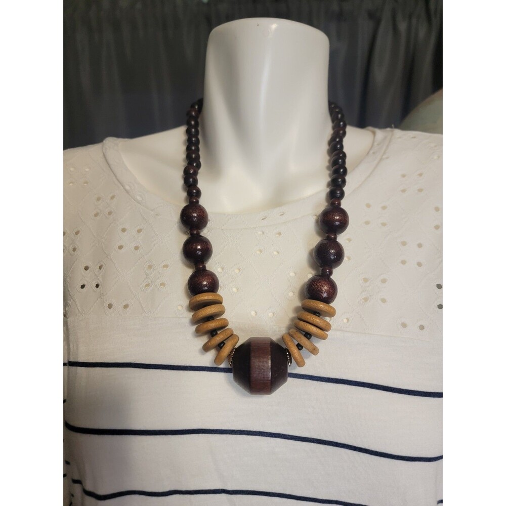 Boho Wooden Beaded Necklace  Chucky Statement Piece Retro 80s
